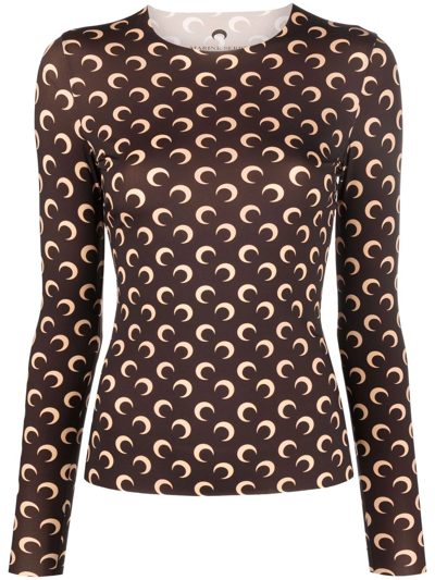 Marine Serre Icon Crescent Moon Logo-print Top In Brown