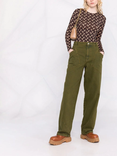 Marine Serre Icon Crescent Moon Logo-print Top In Brown