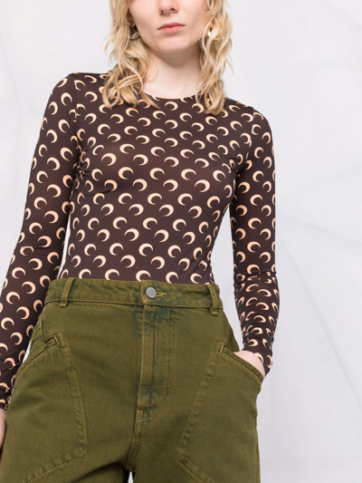 Marine Serre Icon Crescent Moon Logo-print Top In Brown