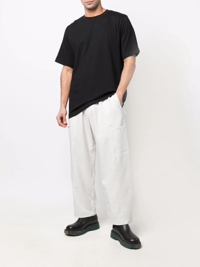 Shop Y-3 Slip-on Cotton Straight Trousers In Grey