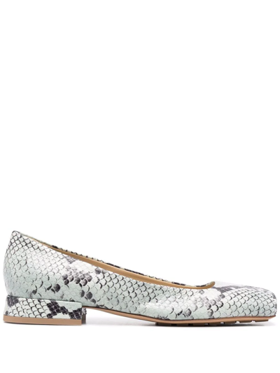 Shop Bottega Veneta Tower Python-print Ballerina Shoes In Green