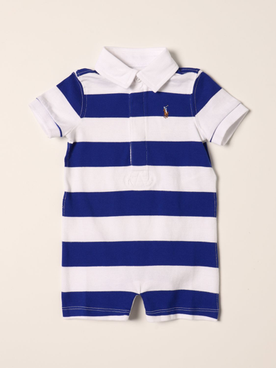 Shop Polo Ralph Lauren Short Striped Cotton Onesie In Blue