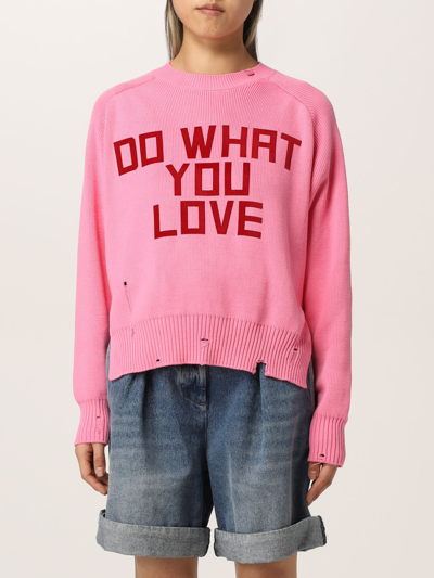 Shop Golden Goose Journey  Collection Ripped Jumper In Cotton In Pink