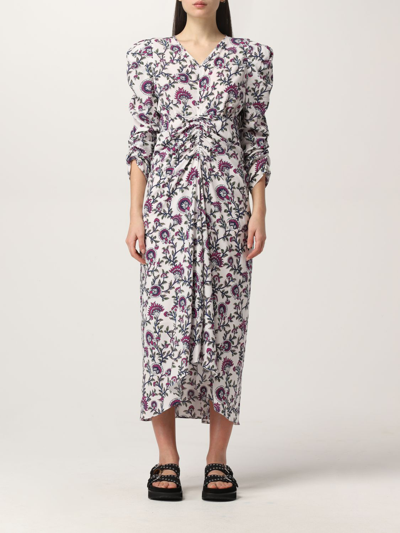 Shop Isabel Marant Albi  Dress With Abstract Floral Pattern In Ecru