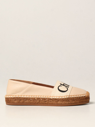 Shop Chloé Woody  Leather Espadrilles In White
