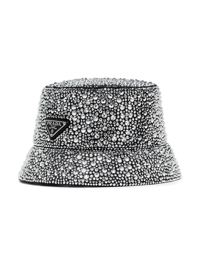 Prada Crystal-embellished Bucket Hat In Schwarz