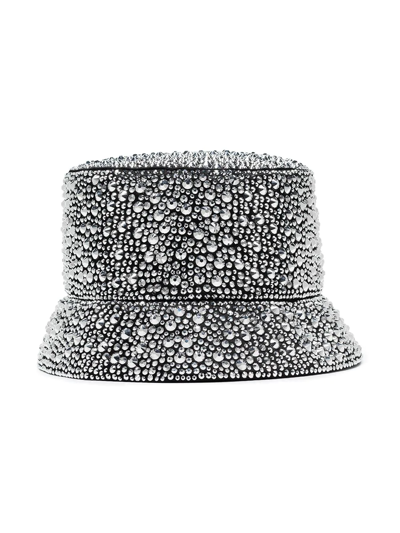 Prada Crystal-embellished Bucket Hat In Schwarz