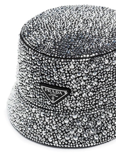 Prada Crystal-embellished Bucket Hat In Schwarz