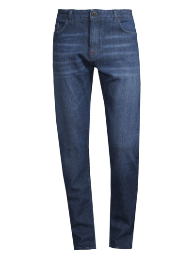 Shop Isaia Men's The Barchetta Distressed Straight-leg Jeans In Medium Wash