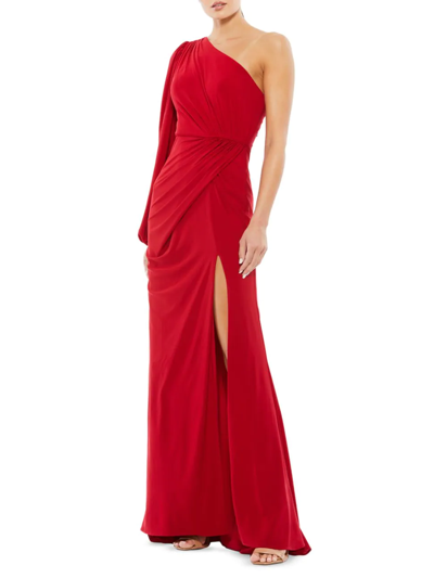 Shop Mac Duggal Women's Jersey One-shoulder Column Gown In Red