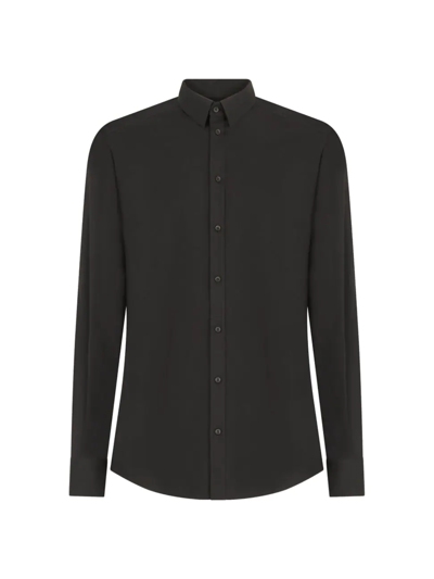 Shop Dolce & Gabbana Men's Long-sleeve Stretch Cotton Shirt In Nero