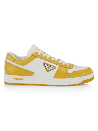 Shop Prada Men's Downtown Low-top Sneakers In Bianco Soloiel