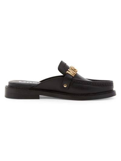 Shop Moschino Women's Logo Leather Driver Mules In Nero