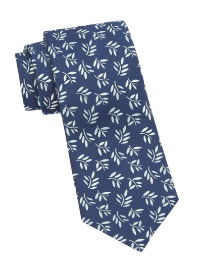 Shop Charvet Men's Large Vineleaf Woven Silk Tie In Navy Green