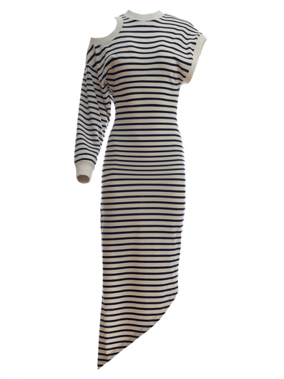Shop A.w.a.k.e. Women's Striped Knit Cut-out Dress In White Navy Stripe