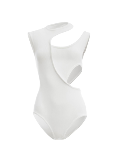 Shop A.w.a.k.e. Women's Ribbed Jersey Cut-out Bodysuit In White