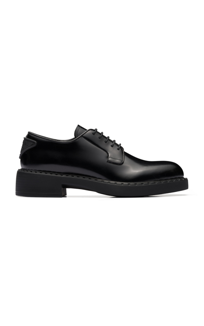 Shop Prada Logo-detailed Leather Oxford Loafers In Black
