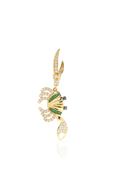 Shop Yvonne Léon Crab 18k Yellow Gold Diamond; Tsavorite Single Earring In Green