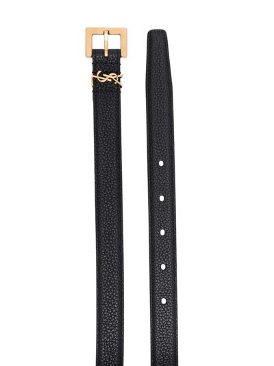Shop Saint Laurent Monogram Square-buckle Belt In Black