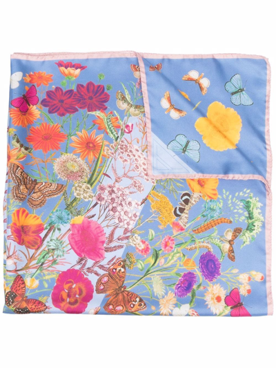 Shop Aspinal Of London Botanical-print Silk Scarf In Blau