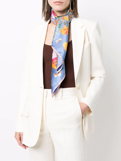Aspinal Of London Botanical-print Silk Scarf In Blau
