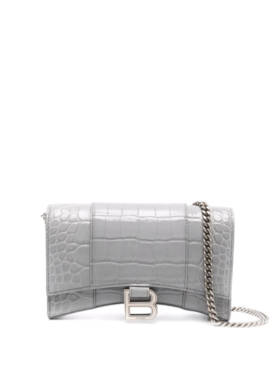 Shop Balenciaga Hourglass Crocodile-embossed Wallet-on-chain In Grau