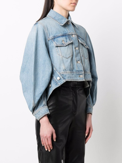 Shop Alexander Mcqueen Cropped Denim Jacket In Blau