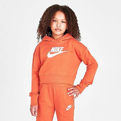 Shop Nike Girls' Sportswear Club French Terry Cropped Pullover Hoodie In Sport Spice/white