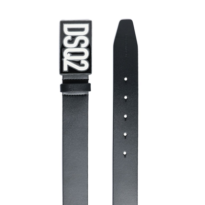 Shop Dsquared2 Boys Logo Plaque Leather Belt Black
