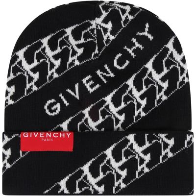 Givenchy Logo Chain-print Beanie In Black