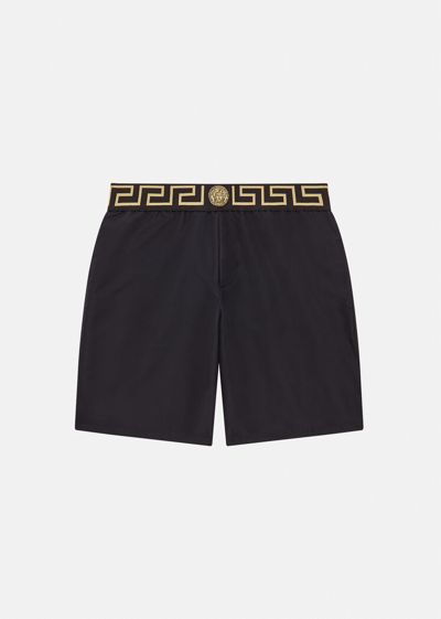 Shop Versace Mid-length Greca Border Swim Shorts In Black