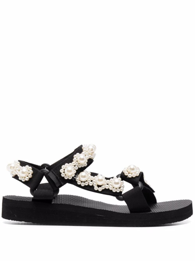 Shop Arizona Love Recycled Fabric Trekky Sandals With Pearls In Black