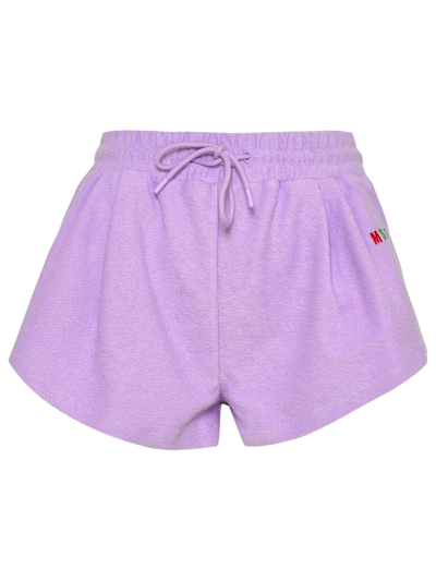 Shop Msgm Lilac Cotton Bandiera Shorts In Violet