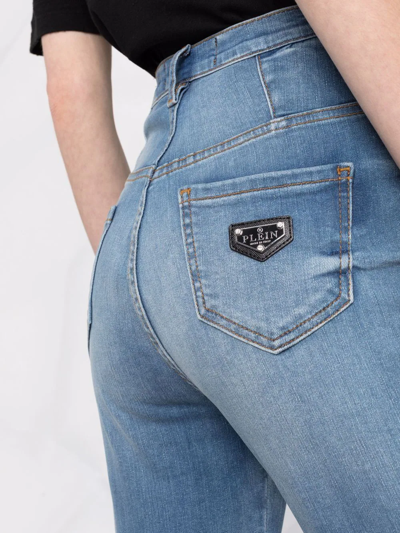 Shop Philipp Plein Skull-patches High-waisted Skinny Jeans In Blau