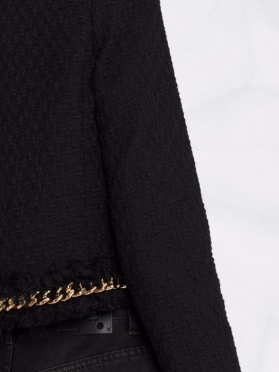 Shop Versace Chain-trim Cropped Tweed Jacket In Schwarz