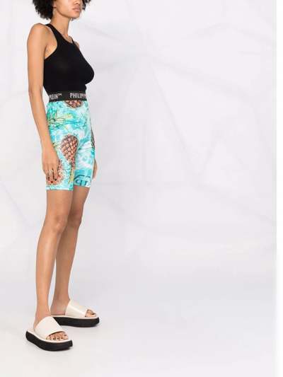 Shop Philipp Plein Pineapple Stones Stones Cycling Shorts In Blau