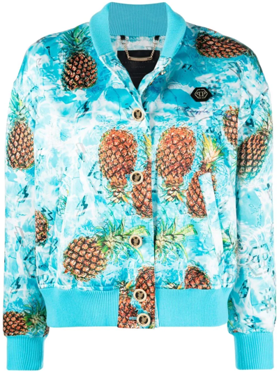 Shop Philipp Plein Pineapple Skies Bomber Jacket In Blue