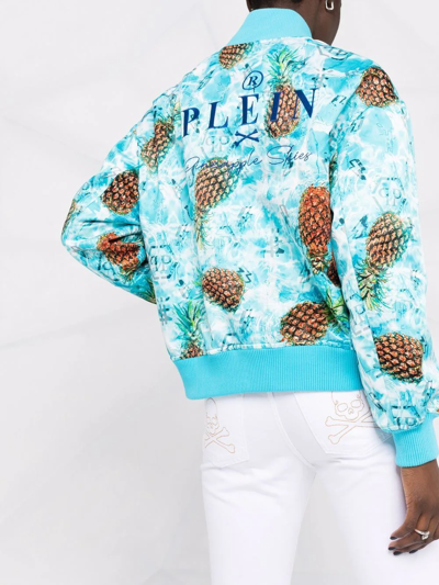 Shop Philipp Plein Pineapple Skies Bomber Jacket In Blue
