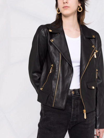 Philipp Plein Studded Biker Jacket In Black