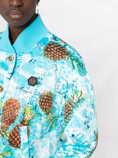 Shop Philipp Plein Pineapple Skies Bomber Jacket In Blue