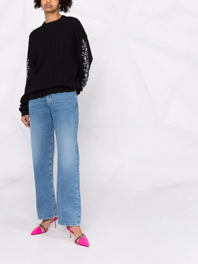 Philipp Plein Sequin Skull Pullover Jumper In Black