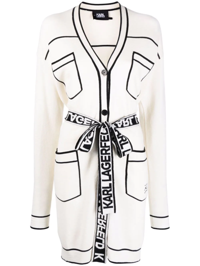 Shop Karl Lagerfeld V-neck Long-sleeve Cardigan In White