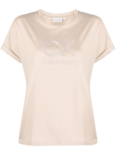 Shop Calvin Klein Logo-print T-shirt In Nude
