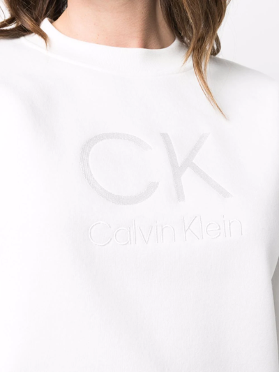 Shop Calvin Klein Logo-print Sweatshirt In Weiss