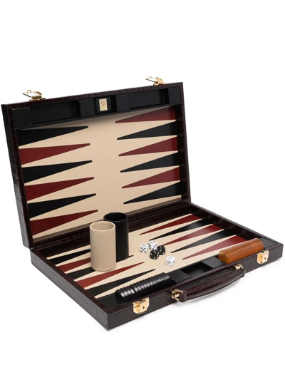 Shop Aspinal Of London 17" Crocodile-embossed Backgammon Set In Braun