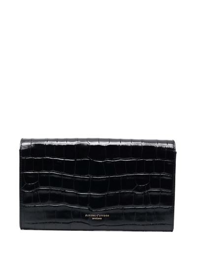 Shop Aspinal Of London Embossed-crocodile Travel Wallet In Schwarz