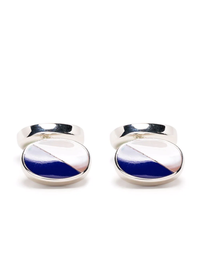 Shop Aspinal Of London Oval Bicolour Cufflinks In Blau