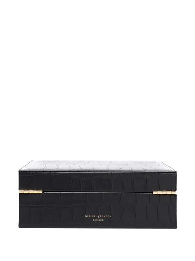 Shop Aspinal Of London Crocodile-embossed Leather Square Watch Box In Schwarz