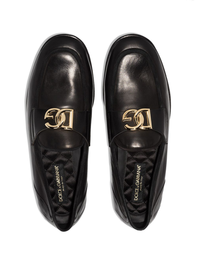 Shop Dolce & Gabbana Interlocking Dg-plaque Leather Loafers In Schwarz