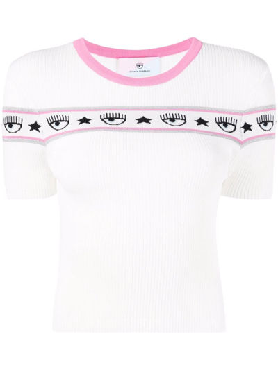 Shop Chiara Ferragni Logomania Knitted Top In White